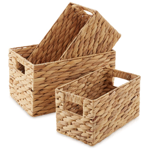 Set of 3 Water Hyacinth Storage Baskets with Handles - Small, Medium, and Large